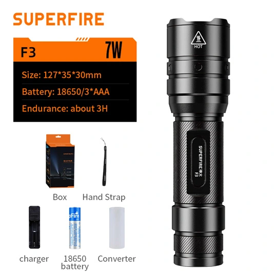 SUPERFIRE F3 530 루멘 충전식 Zoomable 전술 손전등