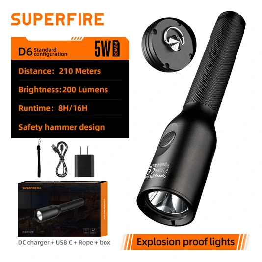 SUPERFIRE 새로운 D6 폭발 증거 LED 손전등